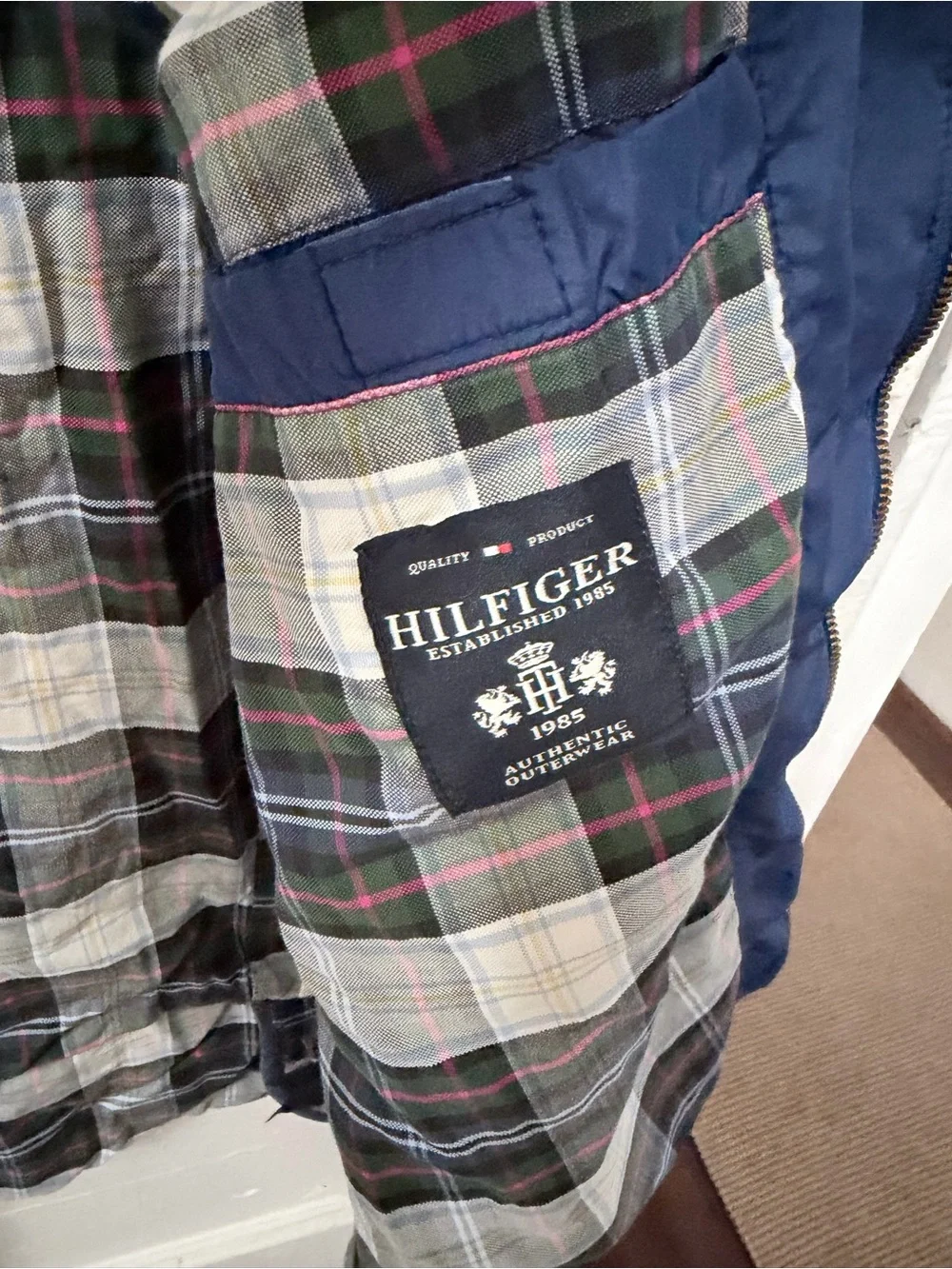 Tommy Hilfiger Quilted Blue Unisex Vest with Plaid Lining